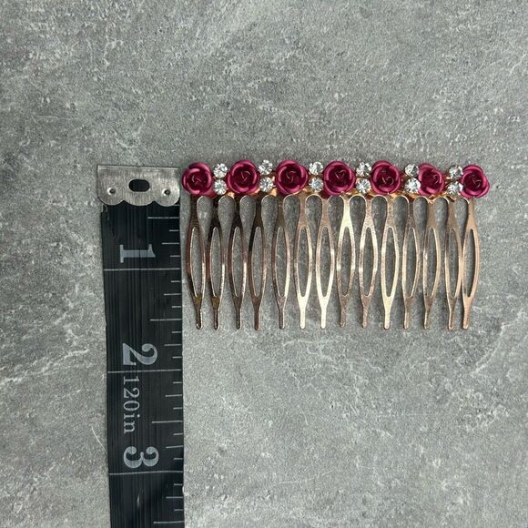 Gold Rose Floral Hair Comb Hair Pin Accessory Gift For Her